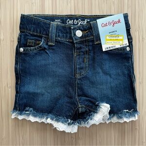 Target cat & Jack dark wash baby girl denim shorts with lace 18 months